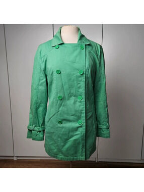 Green Cotton double breasted light fall jacket